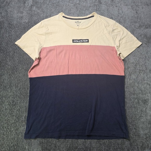 Hollister Other - Hollister T Shirt Mens Large Box Logo Embroidered Colorblock Blue Pink Preppy‎ L